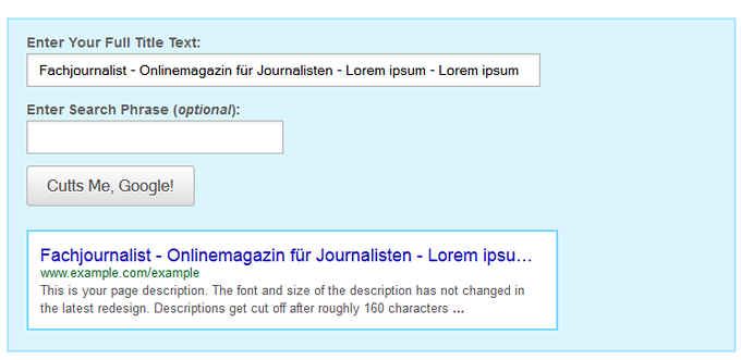 Abbildung 9: Title Tag Preview Tool von SEOmoz Quelle: http://moz.com/blog/new-title-tag-guidelines-preview-tool