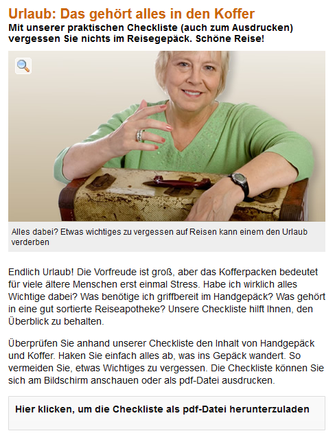 Abbildung 2: Checkliste Reiseapotheke Quelle: http://www.senioren-ratgeber.de/Reisen/Urlaub-Das-gehoert-alles-in-den-Koffer-110125.html