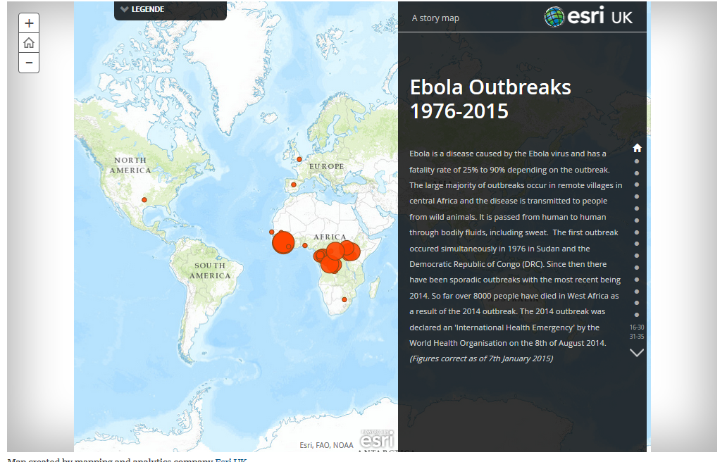 Abbildung 6: Interaktive Karte zur Ebola-Ausbreitung Quelle: http://www.theguardian.com/society/ng-interactive/2014/aug/13/ebola-outbreaks-interactive-map