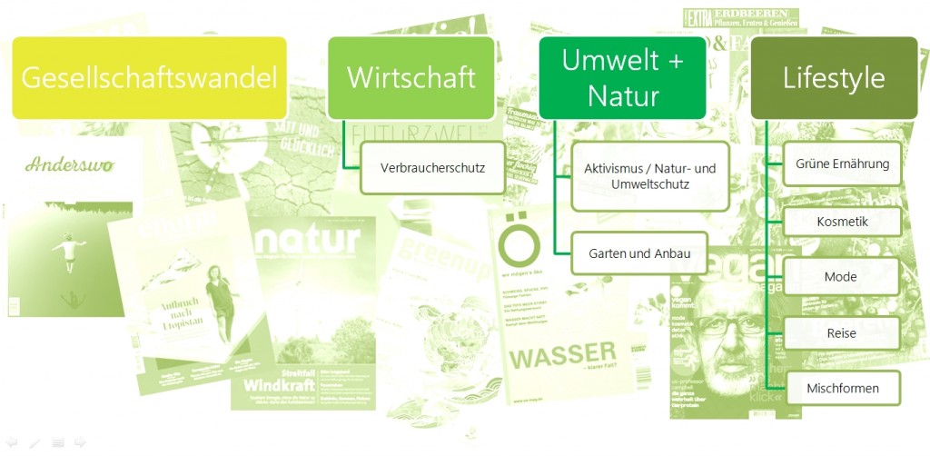 Abbildung 1: Kategorien des grünen Printmarkts (eigene Darstellung)