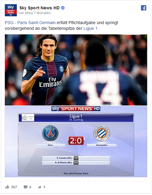 Sachlich, kurz und knapp: So sind die Facebook-Posts von Sky Sport News HD und Sportschau häufig formuliert.