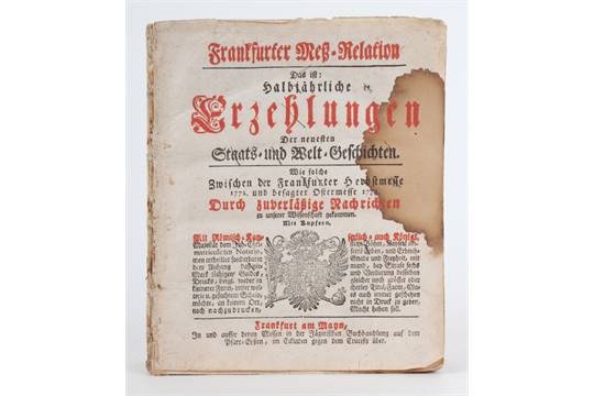 Frankfurter Meß-Relation aus den Jahren 1772/73 zur Herbst- und Ostermesse.  Quelle: The Saleroom  