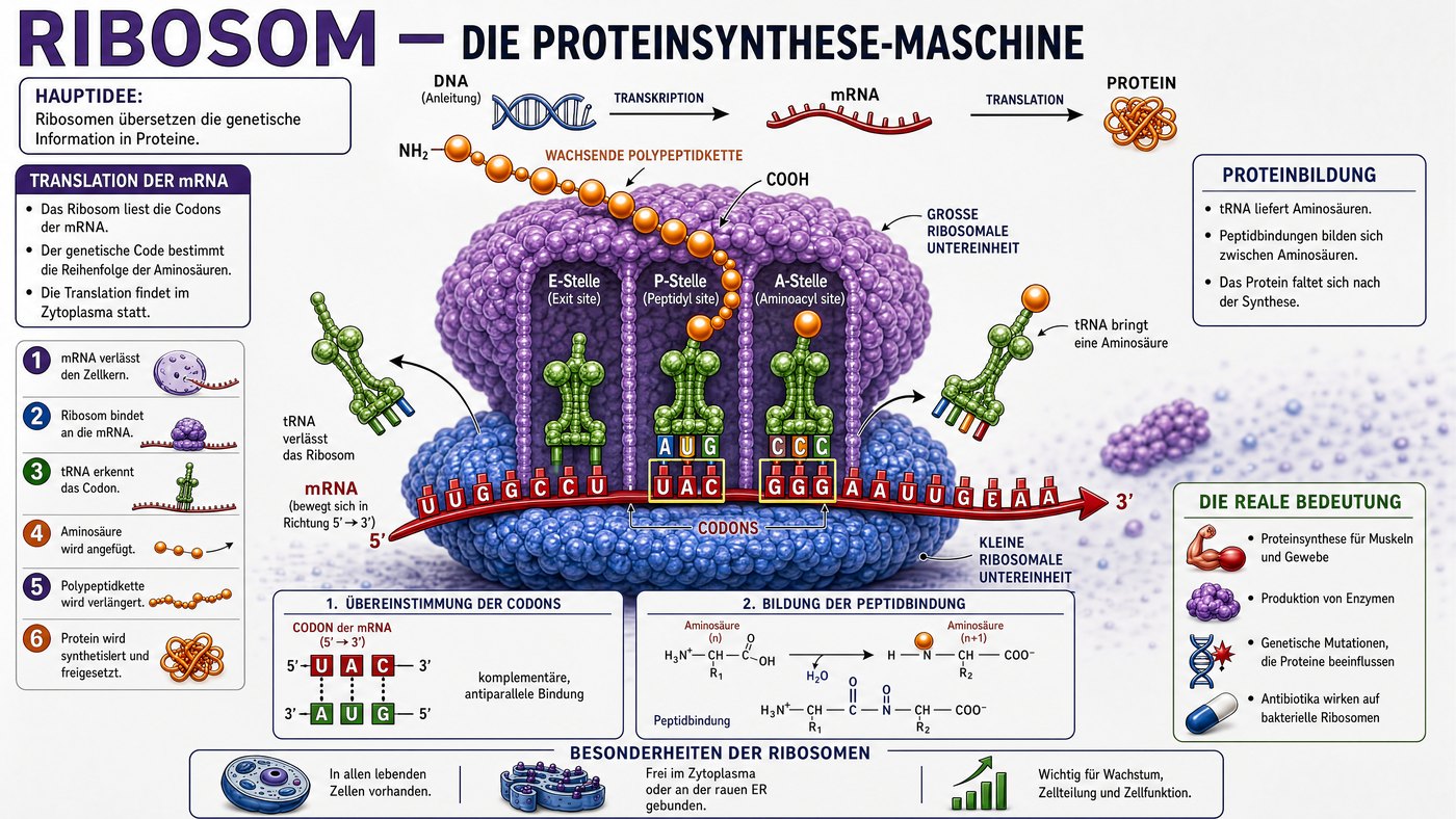 Infografik zur Proteinsynthese am Ribosom